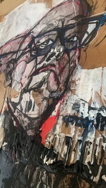 Portrait in Ochre and Ink — mixed media portrait