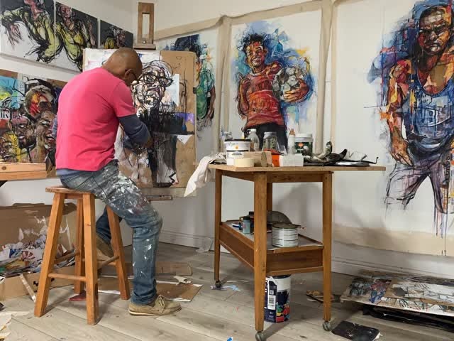 The artist at work in his Cape Town studio